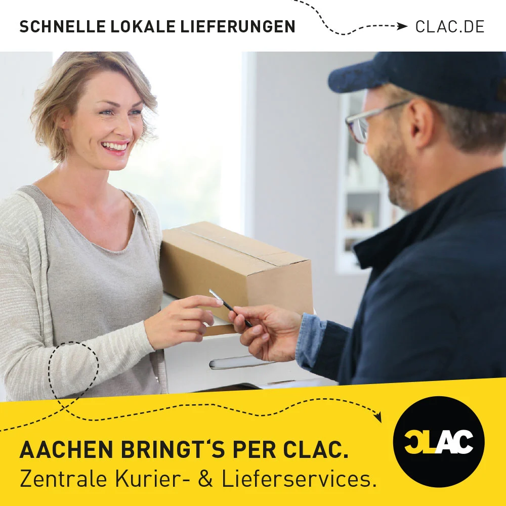 CLAC-Folder mit Zustellmotiv und gelber Informationsfläche